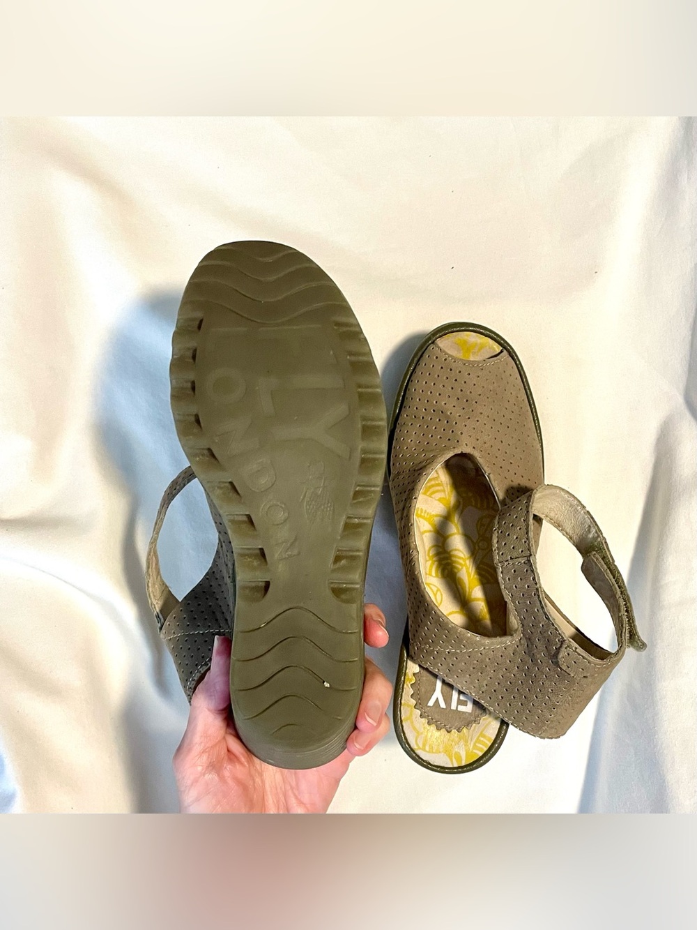 Fly London Yala Perforated Wedge Sandals-Taupe-Ankle Strap/Open Toe-Wm Sz 6 1/2 - Picture 6 of 8